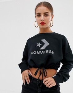 Черный укороченный свитшот со звездой и шевроном Converse