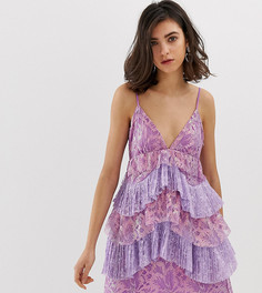 Ярусное платье мини с кружевом и эффектом металлик Dusty Daze-Фиолетовый