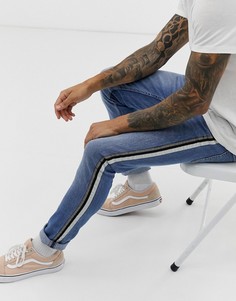 Выбеленные джинсы скинни с полосами по бокам Burton Menswear-Синий