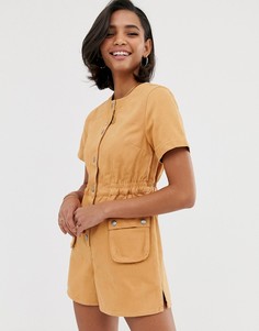 Джинсовый ромпер в стиле милитари с карманами ASOS DESIGN-Коричневый