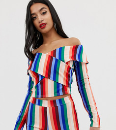 Комбинируемый кроп-топ на одно плечо, с запахом и дизайном в разноцветную полоску John Zack Petite-Многоцветный