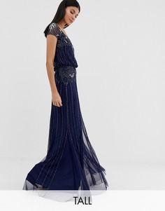 Темно-синее платье макси с короткими рукавами Amelia Rose Tall-Темно-синий