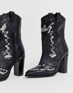 Черные кожаные ботильоны на каблуке в стиле вестерн Bronx Americana-Черный