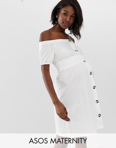 Меланжевый сарафан на пуговицах с широким вырезом ASOS DESIGN Maternity-Белый