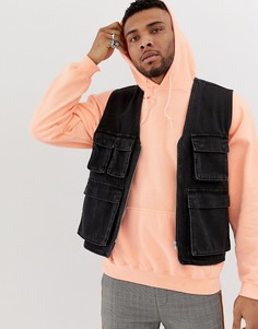 Черный джинсовый жилет в стиле милитари ASOS DESIGN-Черный цвет