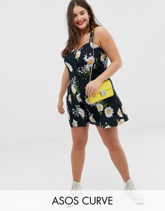 Свободный ромпер с цветочным принтом ASOS DESIGN Curve-Мульти