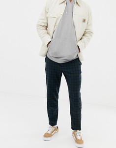 Укороченные облегающие брюки в клетку синего и зеленого цвета Bershka-Синий