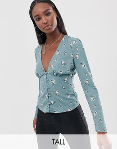 Блузка с пуговицами и цветочным принтом Fashion Union Tall-Зеленый