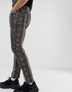 Джинсы скинни со змеиным принтом ASOS DESIGN-Коричневый