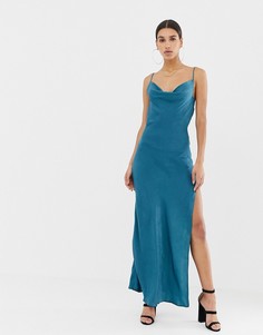 Атласное платье-комбинация Missguided-Синий