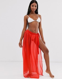 Пляжная юбка макси с запахом South Beach-Красный