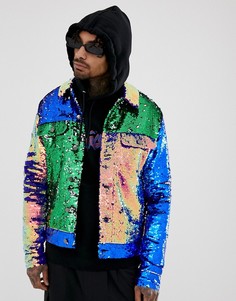 Фестивальная куртка в стиле вестерн со вставками с пайетками ASOS DESIGN-Мульти