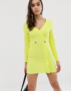 Трикотажное платье-смокинг с контрастными пуговицами ASOS DESIGN-Желтый