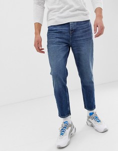 Синие выбеленные джинсы слим с укороченными штанинами Bershka-Синий