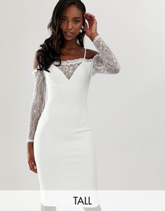Белое облегающее платье с кружевными рукавами John Zack Tall-Белый