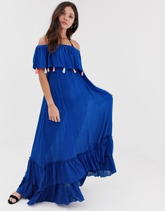 Пляжное платье с открытыми плечами и принтом тай-дай Anmol-Синий