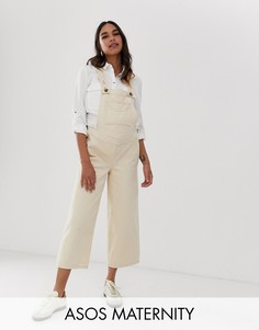 Светло-бежевый джинсовый комбинезон с широкими штанинами ASOS DESIGN Maternity