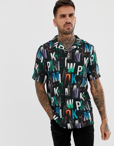 Черная рубашка с отложным воротником и принтом логотипа River Island-Черный