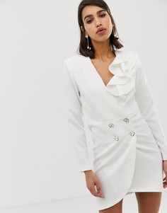 Белое приталенное платье-смокинг River Island-Белый