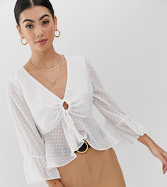 Шифоновая блузка с завязкой спереди Fashion Union Petite-Кремовый