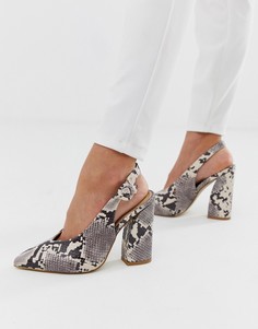 Туфли на блочном каблуке с ремешком через пятку и змеиным принтом RAID Brook-Бежевый