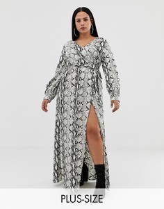 Платье макси с длинными рукавами и змеиным принтом Missguided Plus-Серый