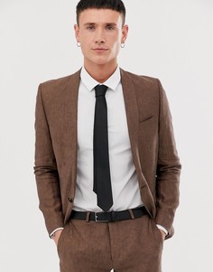 Супероблегающий льняной пиджак коричневого цвета Twisted Tailor-Коричневый