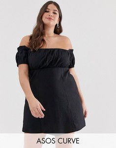 Сарафан мини с открытыми плечами и сборками на груди ASOS DESIGN Curve-Черный