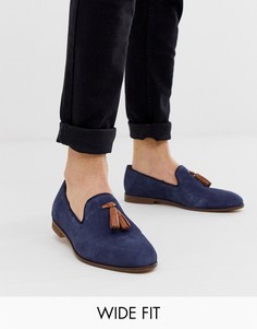 Темно-синие замшевые лоферы для широкой стопы с контрастными кисточками KG by Kurt Geiger-Темно-синий