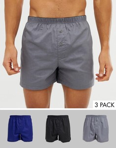 Набор из 3 тканых боксеров темно-синего, серого и черного цвета ASOS DESIGN - Скидка-Мульти
