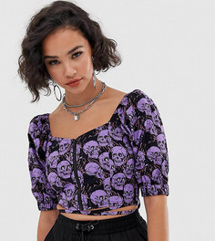 Блузка на молнии с пышными рукавами и принтом черепов COLLUSION-Мульти