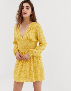 Чайное платье с длинными рукавами и цветочным принтом Wild Honey-Желтый
