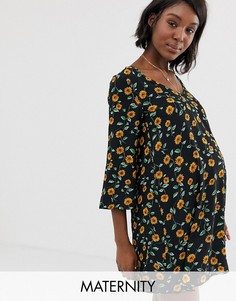 Свободное платье с принтом подсолнухов Wild Honey Maternity-Черный