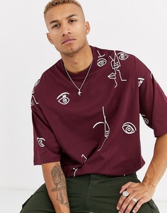 Свободная футболка со сплошным принтом ASOS DESIGN-Красный
