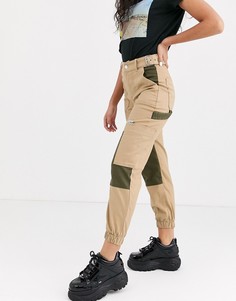 Брюки-карго верблюжьего цвета с контрастными вставками Bershka-Бежевый