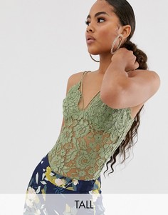 Кружевное боди цвета хаки Missguided Tall-Зеленый