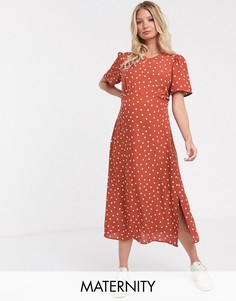 Платье миди в горошек с разрезами по бокам New Look Maternity-Коричневый