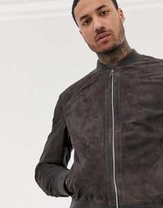 Темно-серый замшевый бомбер HUGO Larris