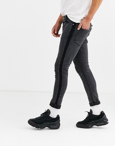 Зауженные джинсы с полосками по бокам Brave Soul-Серый