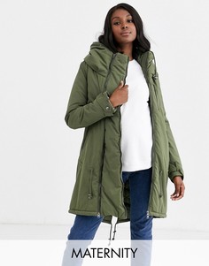 Дутое пальто 2 в 1 цвета хаки Mamalicious-Зеленый Mama.Licious
