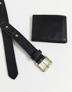 Набор из ремня и бумажника черного цвета Topman-Черный