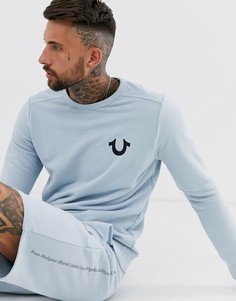 Голубой свитшот с круглым вырезом и логотипом True Religion-Синий