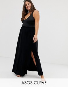 Юбка макси со сборками на талии ASOS DESIGN Curve-Черный