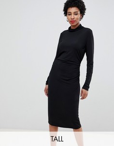 Черное облегающее платье миди с отворачивающимся воротом Vero Moda Tall-Черный