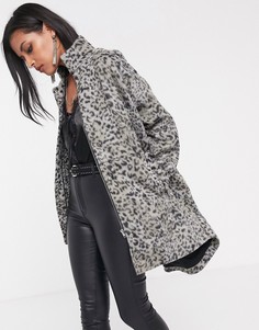 Oversize-куртка с леопардовым принтом Religion-Серый