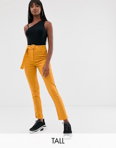 Льняные брюки горчичного цвета с ремнем Missguided Tall-Желтый