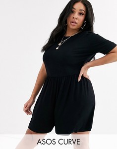 Трикотажный чайный ромпер ASOS DESIGN Curve-Черный