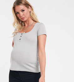 Серый топ в рубчик на пуговицах с глубоким вырезом Fashionkilla Maternity