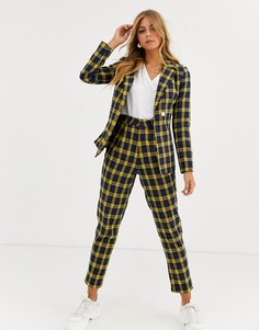 Сине-желтые строгие брюки галифе в клетку Heartbreak-Темно-синий