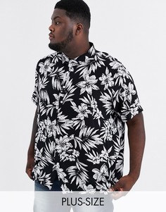 Черная рубашка с короткими рукавами и цветочным/пальмовым принтом Jacamo-Черный